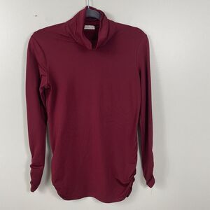 LE VONFORT Turtleneck Shirt Women Small Tunic Long Ruched Sleeves Sides Burgundy